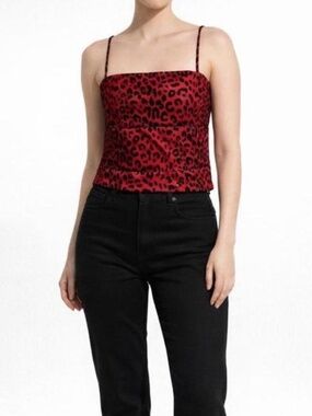 Vintage Y2K Red Leopard Print Cami Tank Corset Bustier Strapless Top Size Large